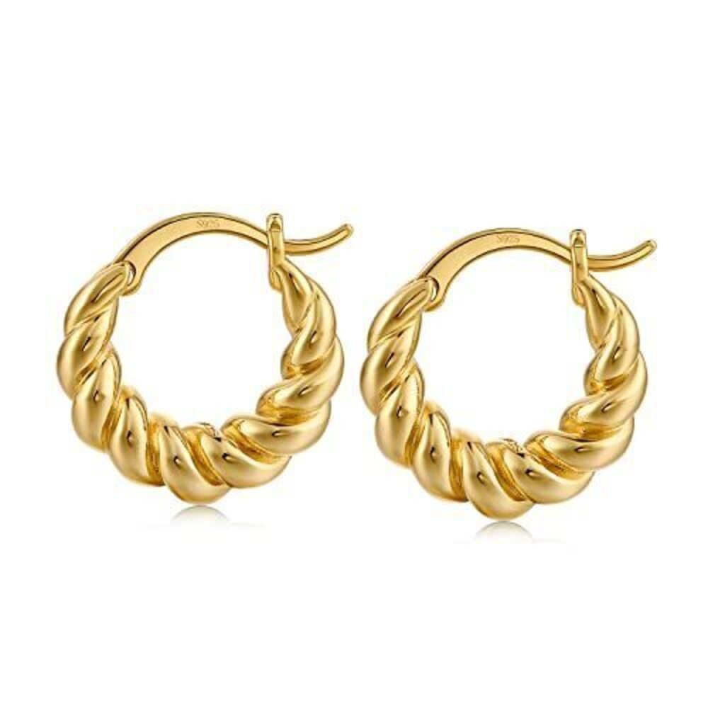 9056 18K Gold Plated Chunky Hoop Earrings Fashion Thick Gold Hoops Set